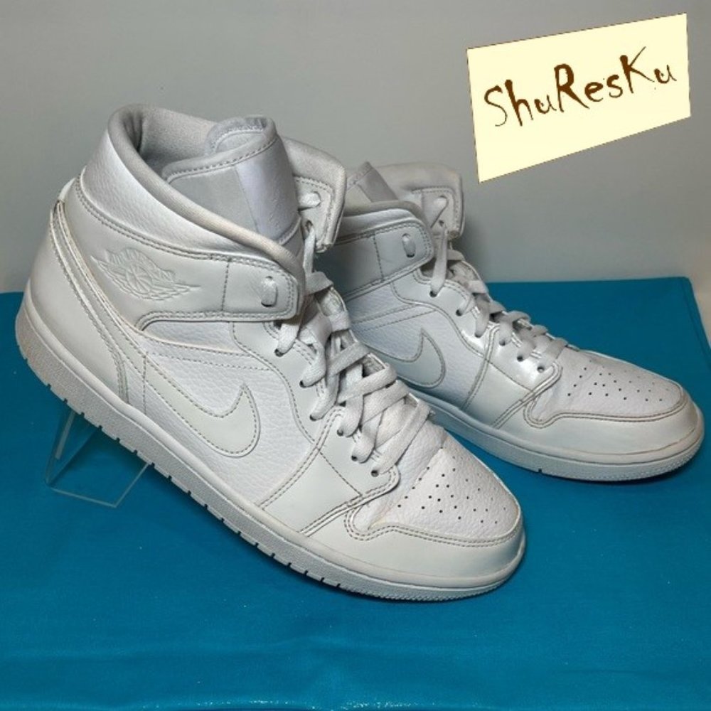 Nike Air Jordan 1 Women's Mid "Triple White" - Size 10.5 - BQ6472-100
